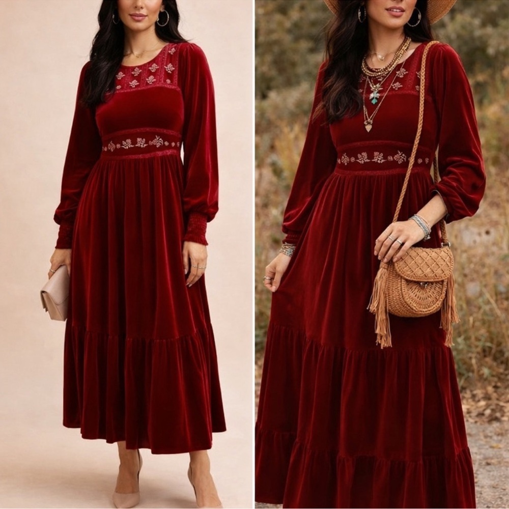 Baltic Born In Loom Velvet Long Sleeve Maxi Dress Size Large